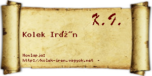 Kolek Irén névjegykártya