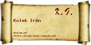 Kolek Irén névjegykártya